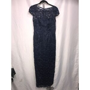Adrianna Papell Navy Blue Lace Sheath Evening Gown Formal Event Size 8